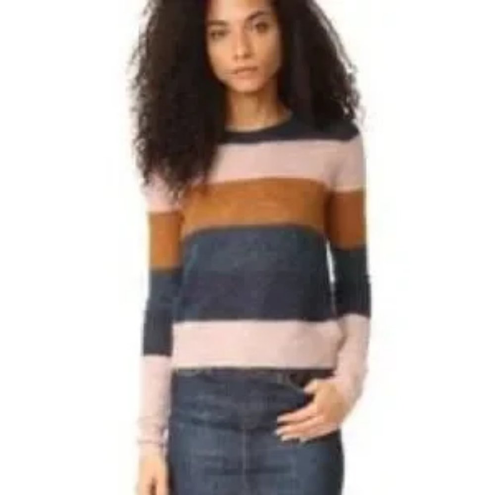 Womens Pam & Gela Blue Brown Blush Striped Alpaca Wool Blend Knit Sweater L *